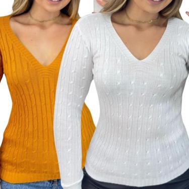 Imagem de Kit 2 Blusas Industrie Femininas Suéter Malha Tricô Manga Longa Tamanho:Único;Cor:-Feminino