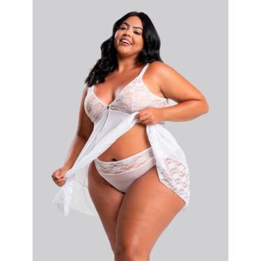Imagem de Camisola Aurora Plus Size IMI Lingerie Sem Bojo em Tule e Renda com Ca