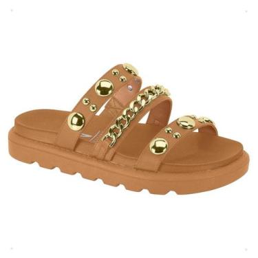 Imagem de Sandália Papete Vizzano Feminina Tratorada Tiras Spike Macia, Camel, 3
