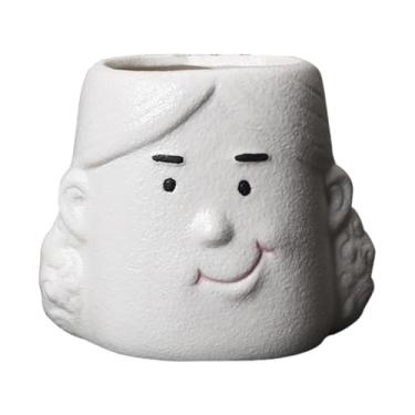 Imagem de Bothyi Vaso de cerâmica pequeno, vaso de flores engraçado com desenho animado, enfeite de mesa, de flores moderno, de plantas fofo para pátio, quarto, Menina Branco Fosco