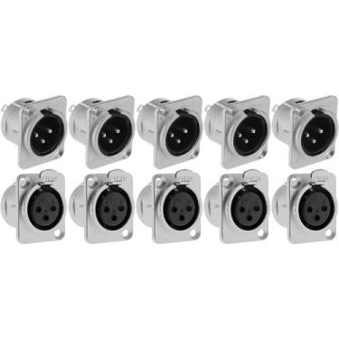 Imagem de Kit 05 Conectores XLR Fêmea e Macho Canon Com Trava 3 Polos - Theodor