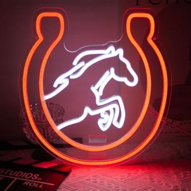 Imagem de Kullneon Placa De Neon Cavalo Para Parede Kentucky Derby Preakness Stakes Decoração Luz Ferradura Animal Legal Led Quarto Bar Caverna Do Homem Festa Corrida Cowboy Ocidental Presentes Homens