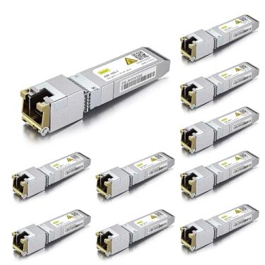 Imagem de 10Gtek Módulo Ethernet CAT.6a de cobre SFP+ 10 Gbe SFP+, até 30 metros, para Cisco SFP-10G-T-S, Meraki, Ubiquiti UniFi, Fortinet, pacote com 10