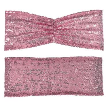 Imagem de 10/50 peças faixas de cadeira dobráveis com lantejoulas douradas fúcsia opcionais, capas de cadeira com laço para decoração de festa de casamento, banquete e recepção, rosa, 50 peças