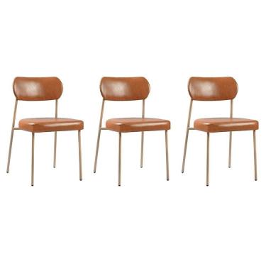 Imagem de Conjunto 3 Cadeiras Lavínia Couríssimo Amarula/aço Champanhe - Salaone Couríssimo Amarula/aço Champanhe