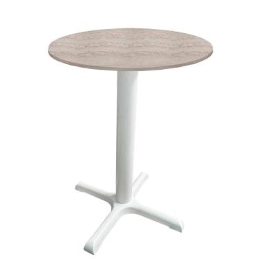 Imagem de Mesa ô Ferro Branco 74cm (alt) Base X Tampo Mdp Redondo Castanheira 80cm (larg) X 2,50cm (alt)