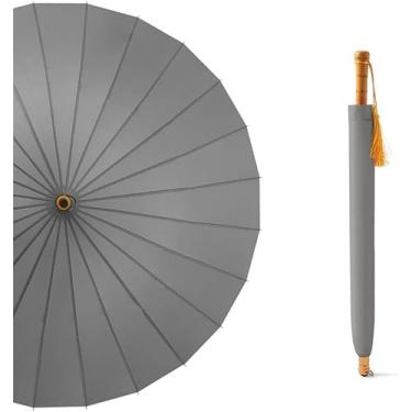 Imagem de Guarda-chuvas Stick Umbrellas Windproof Grande Rain Umbrella, 24 Ribs De Fibra De Vidro à Prova De Vento, Retro Guarda-chuva De Madeira Hdle Longo Reto, Guarda-sol Confortável E Requ, Gray