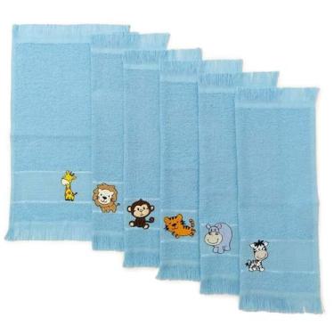 Imagem de Kit Safari 6 Toalhas de Mão 23x36cm Bordadas Tema Safari Para Bebê Inf