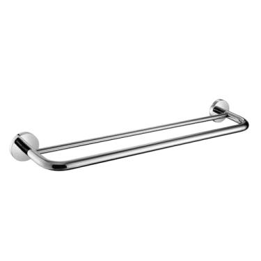 Imagem de Conjunto de espelho cromado para banheiro - Toalheiro, porta-lenços, prateleira de vidro com saboneteira - Acessórios modernos de 6 peças, toalheiro duplo