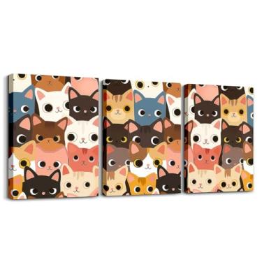 Imagem de Feelyou Decoração de parede com imagem de gato infantil 30,5 cm x 40,6 cm 3 peças de arte de parede de gatos para sala de estar quarto para meninos meninas adolescentes decoração de quarto gatinho