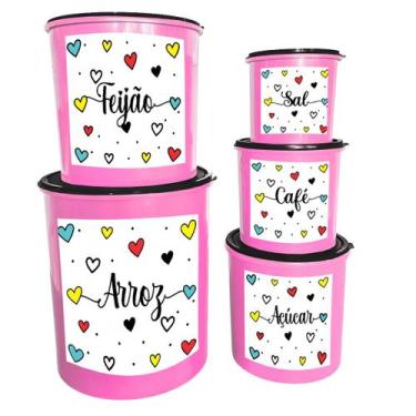 Imagem de Conjunto de 5 Potes Redondos Porta Mantimentos  Ideal para Cozinha - R