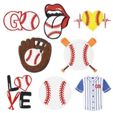 Imagem de 8 peças de beisebol ferro em remendos luva de taco de beisebol costura em reparo bordado aplique decorativo artesanato coleção de equipe presente para jogadores, treinadores, amantes de esportes, fãs