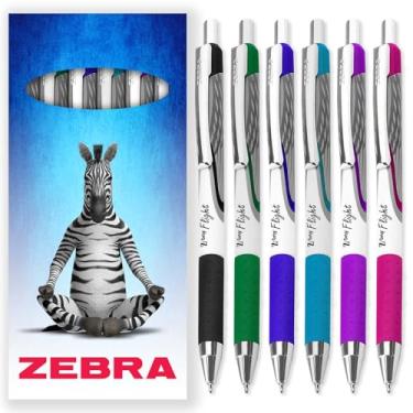 Imagem de Canetas esferográficas Zebra Classic Z-Grip Flight - 1,2 mm - tinta preta, verde, azul, azul claro, roxa e rosa - pacote com 6 - em caixa de presente de papelão