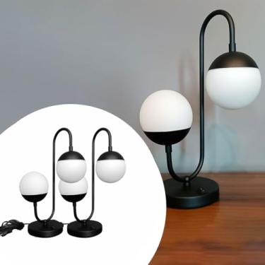 Imagem de Kit com 02 Luminária de Mesa Abajur Jabuticaba Jennifer Duplo Globo 10cm Interruptor na Base Estrutura Alumínio Acabamento Pintura Eletrostática (Preto Microtextura Fosco)