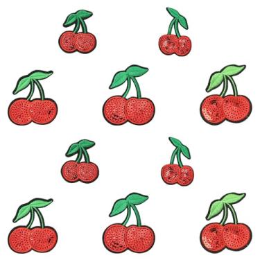 Imagem de Ipotkitt 25 peças, 5 estilos, tecido de feltro, remendos de cereja com lantejoulas de glitter, passar a ferro em pequenos apliques de frutas, costurar, artesanato, jaquetas, mochilas, chapéus, jeans