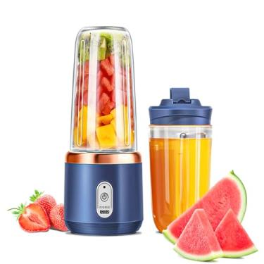 Imagem de Liquidificador Portátil USB Copo duplo, 6 Lâminas, 40W, Copo Duplo para Sucos e Vitaminas, Mini mixer (Azul)