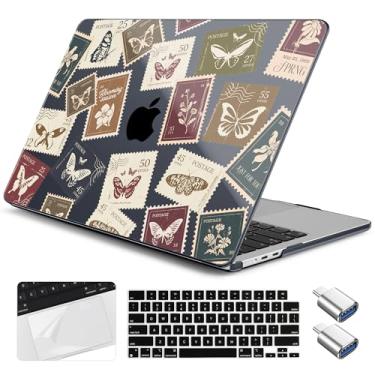 Imagem de Yebiseven Capa para MacBook Air 13,6 polegadas M4/M3/M2 2025 2024 2023 2022 lançado A3240/A3113/A2681, capa rígida para laptop com capa de teclado e protetor de trackpad e 2 adaptadores OTG, carimbos