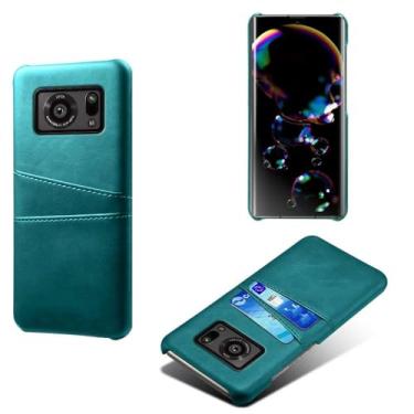 Imagem de Capa compatível com Sharp Aquos Sense R6, capa de couro PU - Capa de telefone fina à prova de choque com 2 compartimentos para cartão, proteção anti-impressão digital e antiqueda, plástico de couro