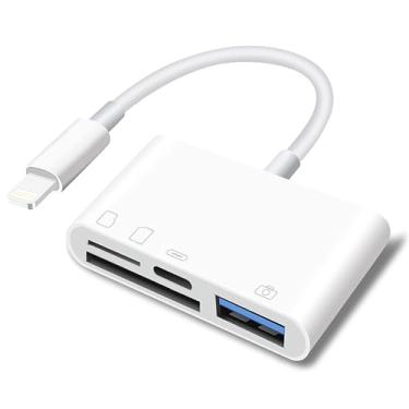 Imagem de KikoSaka Leitor De Cartão Sd Para Iphone Lightning Adaptador Câmera Usb 4 Em 1 Compatível Com Memória Otg Fêmea Micro Tf Ipad Porta Carregamento