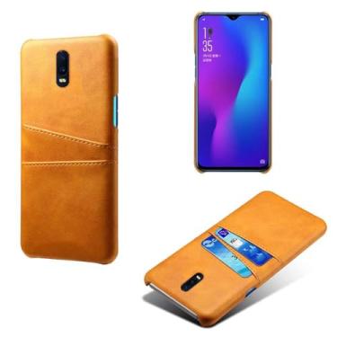 Imagem de Capas Compatível com OPPO R17,Caso de couro PU-Tampa de telefone a prova de choque com 2 slots de cartão,Proteção anti-impressão digital e anti-gota-Yellow