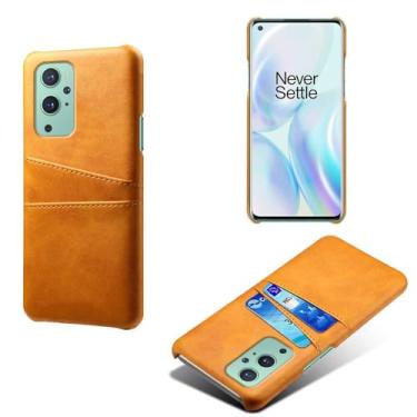Imagem de Capas Compatível com Oneplus 9,Caso de couro PU-Tampa de telefone a prova de choque com 2 slots de cartão,Proteção anti-impressão digital e anti-gota-Yellow
