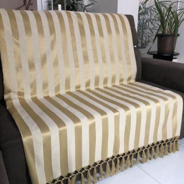 Imagem de Manta Para Sofá em Tecido Jacquard Listrado Dourado 190x140cm - Sua Ca