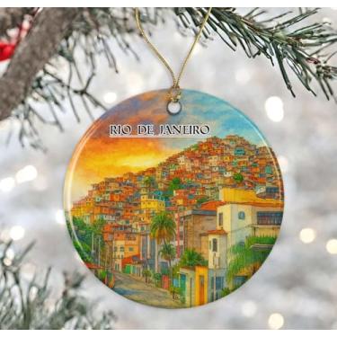 Imagem de Enfeite de aquarela Rio de Janeiro Brasil - Lembrança de Natal de cerâmica - Aniversário de lua de mel - Lembrança de viagem - Presente de inauguração de casa - Presente para amantes do Rio de Janeiro