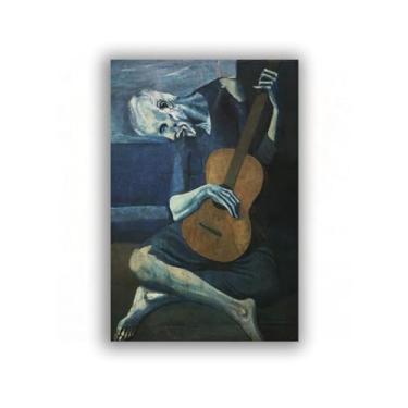Imagem de LXURY Can Be Hung Famous Painting-With Black Framed-The old blind guitarrista - Impressões em tela - Reproduções em tela - Imagem de arte de parede para decoração de casa 70 x 105 cm moldura preta