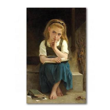 Imagem de LXURY Bouguereau.A lição difícil. Reprodução de pinturas famosas. Arte de parede em tela. Pôsteres e impressões. Imagem para decoração de casa 40 x 64 cm sem moldura