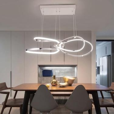 Imagem de LOFAHS Luminária Pendente De Led Para Ilha Cozinha - Regulável Por Aplicativo Remoto E Inteligente, Ajustável Suspensa, Teto Interna Premium (Cromada)