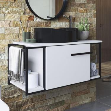 Imagem de Gabinete Banheiro Suspenso 80cm Cuba Oval Ripy Branco/Preto Z54 - Mpoz