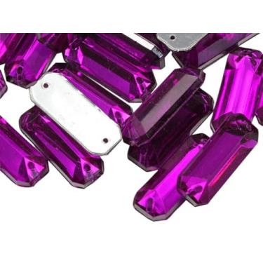 Imagem de Allstarco 19 x 7 mm rosa fúcsia CH21 costas planas costuradas em contas retangulares baguete strass acrílico costura pedras de plástico com furos para joias, enfeites de roupas, sapatos, artesanato