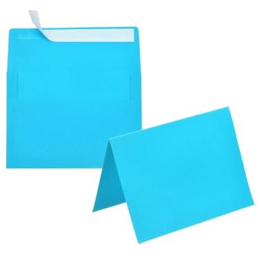 Imagem de PATIKIL Pacote com 20 envelopes azul lago 10 x 15 cm com cartões, envelopes autoselados A6 com cartolina dobrada para cartões comemorativos de casamento, convites de aniversário, carta postal
