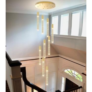 Imagem de Lustres glamorosos modernos de 9 luzes para entrada de escada LED regulável luminária pendente fixutres escadaria entrada sala de estar sala de jantar 2700K 6000K