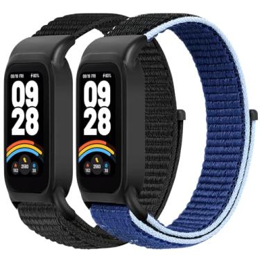 Imagem de WNIPH Pulseiras de relógio de nylon compatíveis com Xiaomi Smart Band 9 Active/Redmi Band 3, 2 peças de pulseiras esportivas respiráveis ajustáveis para mulheres e homens