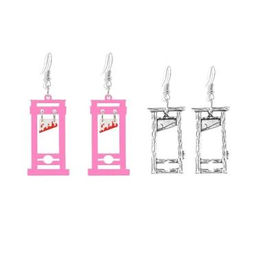 Imagem de 2 pares de brincos de guilhotina de faca gótica de terror preto faca de decapitação porta assustadora brincos pendentes cosplay festa de Halloween joias legais presentes, Medium, Zinco, Sem pedra