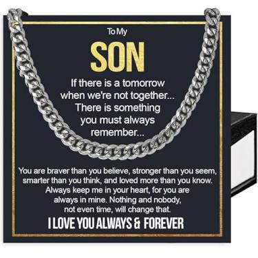 Imagem de SUTERY Colar To My Son de Mom and Dad, corrente cubana para filho, presentes de Natal com cartão de mensagem e caixa, Aço inoxidável, Sem Pedra Preciosa
