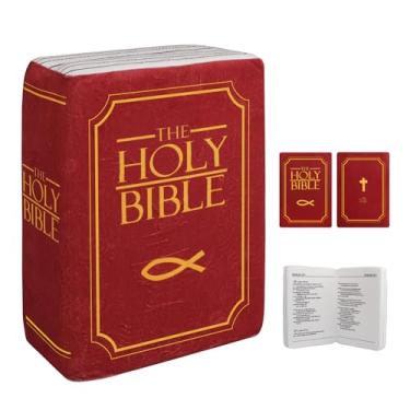 Imagem de BXIZXD Livro de travesseiro bíblico de pelúcia que abre, pelúcia bíblica de fé aconchegante, para crianças e adultos, presentes cristãos, decoração para quartos, salas de estar (vermelho)