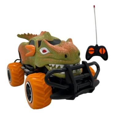 Imagem de Carrinho de Controle Remoto Dinossauro Monster Truck 4x4, Design T-Rex, Rodas Todo-Terreno (Laranja)