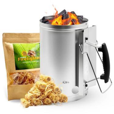 Imagem de Arranque de chaminé de carvão com acendedores, acendedor de fogo durável com acionador de chaminé Rapidfire de grande capacidade, design de alça inclinada para grelhar e acampar ao ar livre seguro