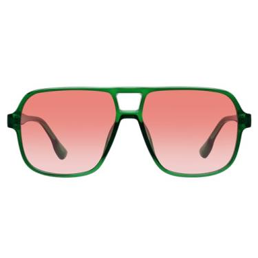 Imagem de Fozono Óculos de sol aviador retrô clássicos para mulheres e homens, grandes, modernos, quadrados, vintage, ponte dupla, aviadores, óculos escuros FZN821, Verde/vermelho, One Size