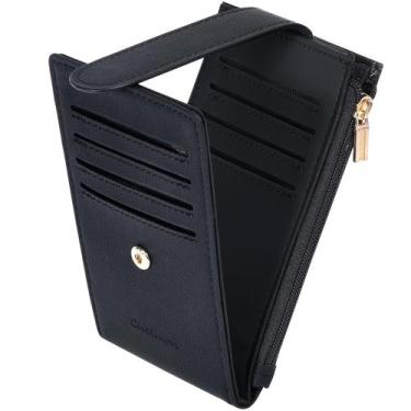 Imagem de Carteira feminina Chelmon, fina, com bloqueio de RFID, dobrável, preta