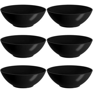 Imagem de Conjunto 6 Cumbucas 500ml Bowl Plástico Redondo Preto Cozy Prato para Cereal Petiscos Caldos Iogurte Coza