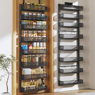 Imagem de Organizador de porta e armazenamento de despensa, moldura grande de metal resistente de 8 camadas sobre a porta, prateleira 2 em 1 montada na parede ou suspensa para cozinha, banheiro, lavanderia