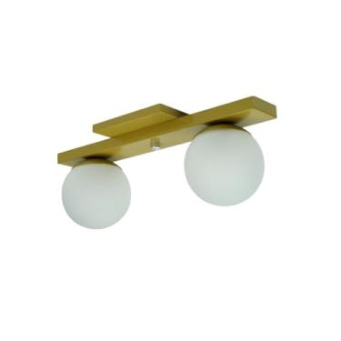 Imagem de Lustre Plafon Pendente Luminária Com 2 Globos De Vidro 10cm (Dourado)