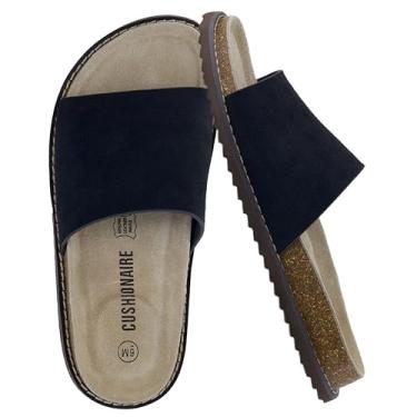 Imagem de CUSHIONAIRE Sandália feminina Ritual Slide – Suede Slip-On com palmilha de cortiça, palmilha contornada e sola leve flexível, Preto, 9 Wide