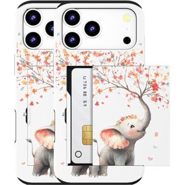 Imagem de MUQR Capa compatível com Phone 17 Pro com porta-cartão fofo - Design Kawaii proteção contra quedas de grau militar capa carteira robusta para mulheres (elefante branco pulverizando flores)