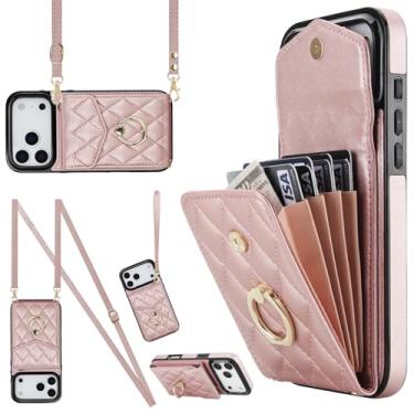 Imagem de MRRSIWEI Capa transversal para APP 107 Pro Max com suporte para cartão, couro PU com carteira removível, alça de pulso para mulheres e meninas, capa para IPE 107 Pro Max. Cordão ouro rosa