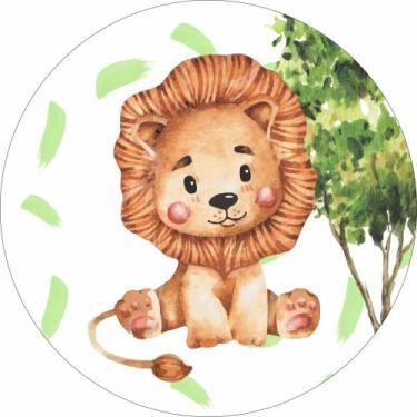 Imagem de Painel de Lona Redondo Leãozinho Aquarela e Árvore - Fabrika De festa,