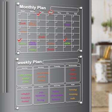 Imagem de Calendário magnético de acrílico, quadro magnético apagável a seco, calendário semanal para geladeira, calendário de acrílico magnético para geladeira, quadros de planejamento transparentes